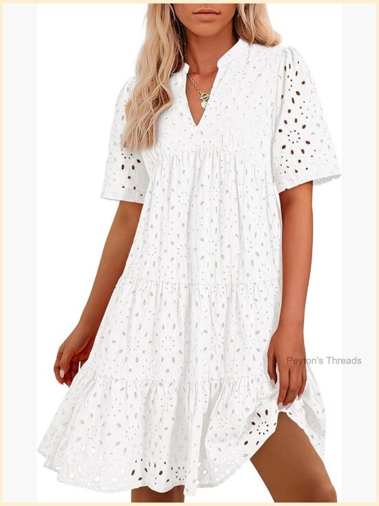 Dresses & Skirts - Boho V-Neck Short Sleeve Lace Ruffle Mini Dress Beach Casual Summer